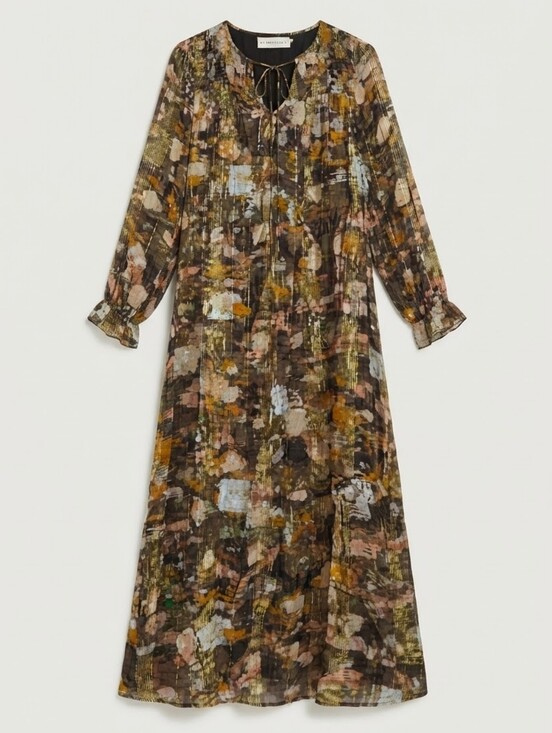Anthropologie Dresses & Skirts - Anthropologie Blair Shimmer Maxi Dress L Gold Metallic Abstract Print Lined